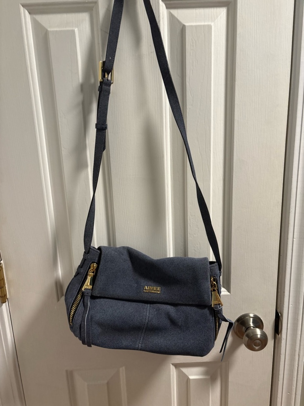 Aimee Kestenberg Navy Blue Messenger Crossbody with Gold Hardware - Picture 2 of 9